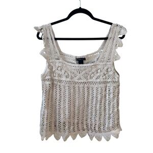 Design History Cream Crochet Knit Tank Top Large